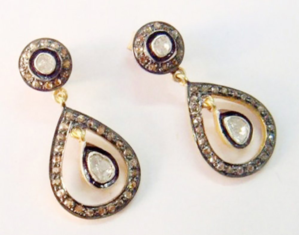uncut earrings 2.1 Tcw Rose Cut Diamond 925 Sterling Silver antique jewelry