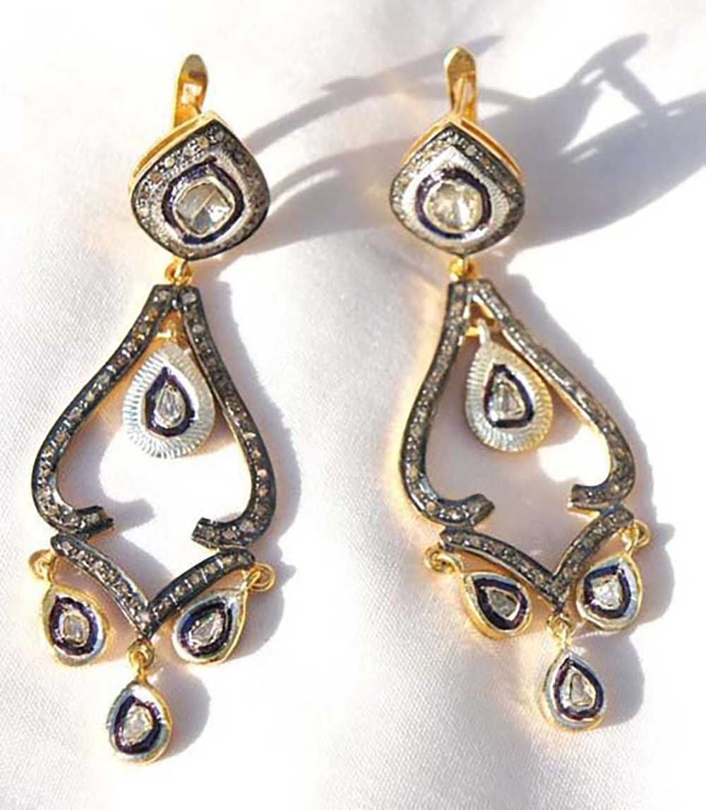 uncut earrings 3.05 Tcw Rose Cut Diamond 925 Sterling Silver art deco jewelry