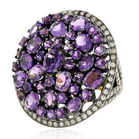 victorian rings 13.38 Tcw Amethyst Rose Cut Diamond 925 Sterling Silver antique jewelry