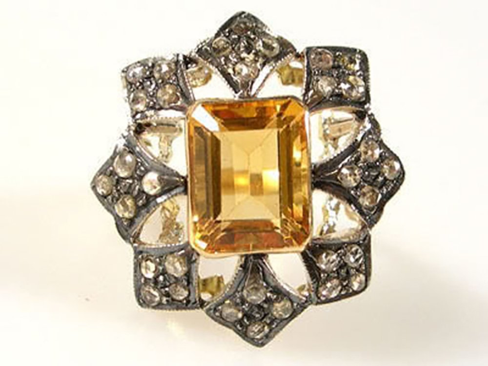 vintage rings 3.14 Tcw Golden Topaz Rose Cut Diamond 925 Sterling Silver victorian jewelry