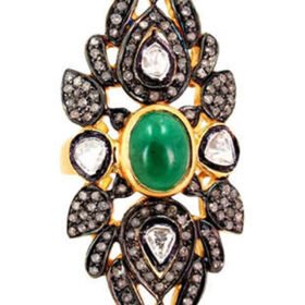 uncut ring 3.1 Tcw Emerald Rose Cut Diamond 925 Sterling Silver vintage diamond jewelry