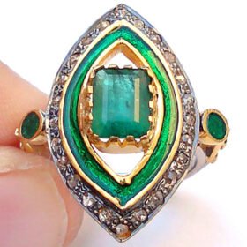 rose cut rings 2.2 Tcw Emerald Rose Cut Diamond 925 Sterling Silver art deco jewelry