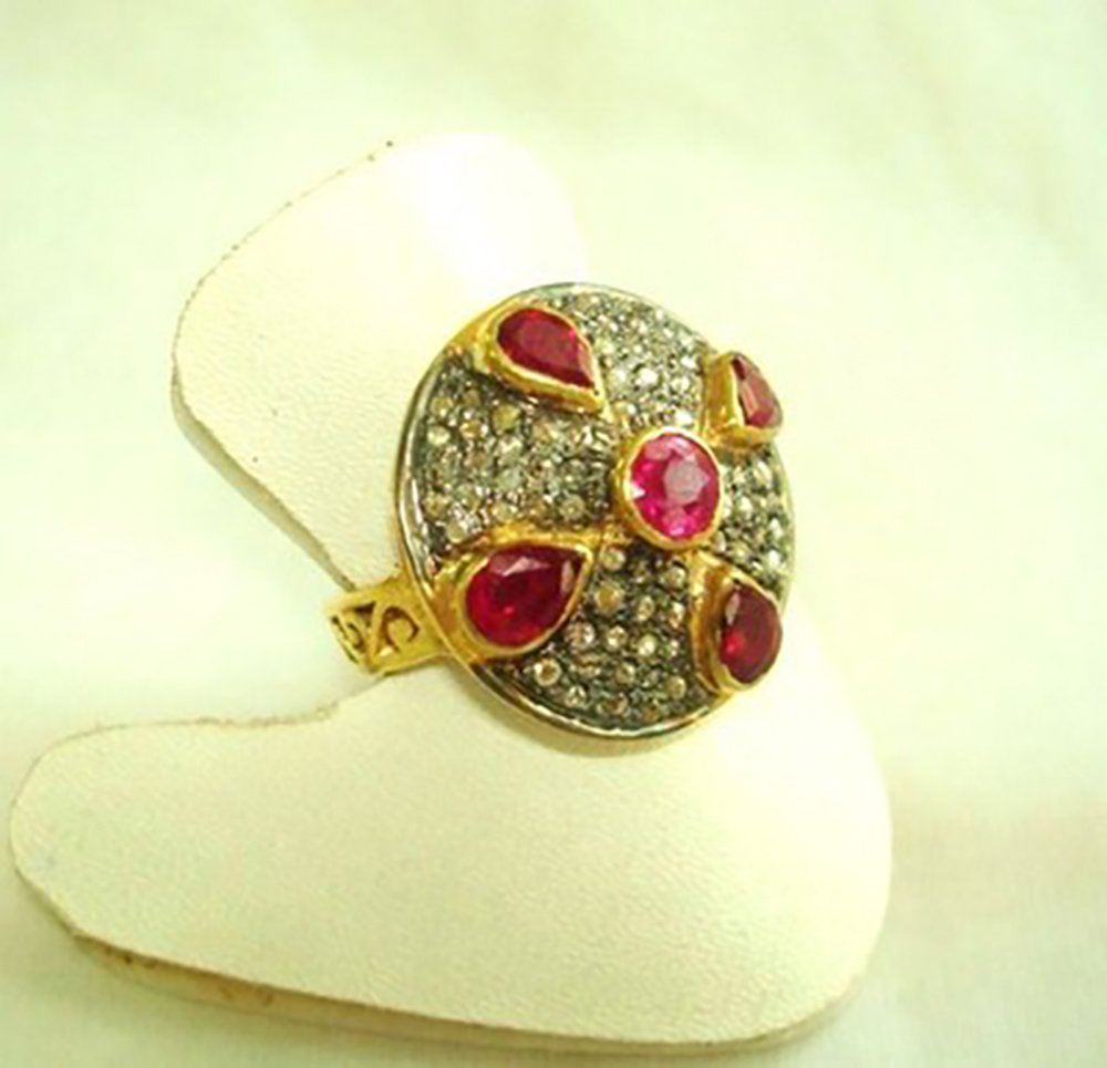 vintage engagement rings 3 Tcw Ruby Rose Cut Diamond 925 Sterling Silver antique jewelry
