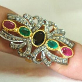 uncut ring 5.76 Tcw emerald, ruby, sapphire Rose Cut Diamond 925 Sterling Silver antique jewelry