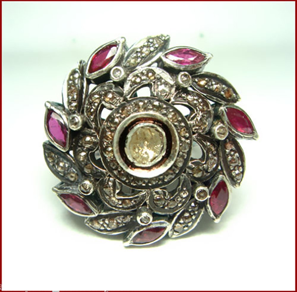 vintage engagement rings 5.7 Tcw Ruby Rose Cut Diamond 925 Sterling Silver vintage art deco jewelry