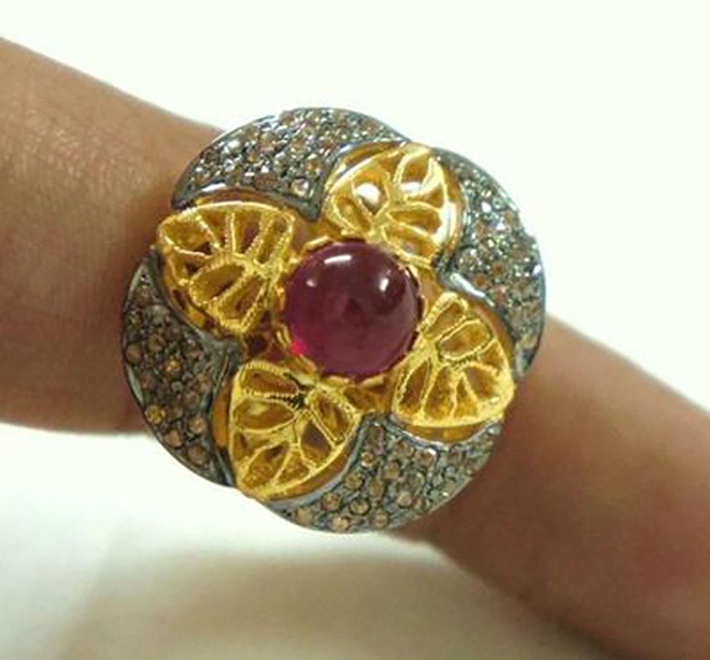 vintage rings 1.9 Tcw Ruby Rose Cut Diamond 925 Sterling Silver antique jewelry