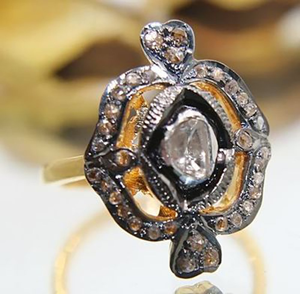 vintage engagement rings 0.65 Tcw Rose Cut Diamond 925 Sterling Silver victorian jewelry