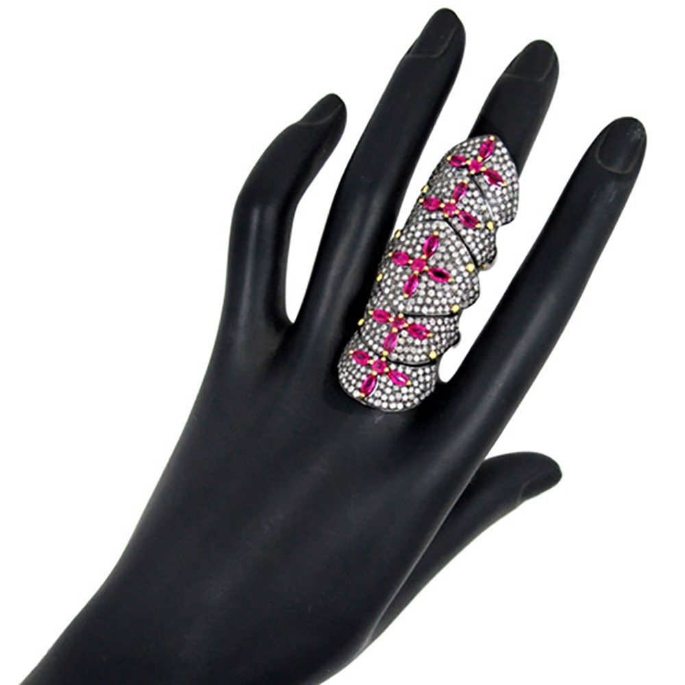 polki rings 5 Tcw Ruby Rose Cut Diamond 925 Sterling Silver fine antique jewelry