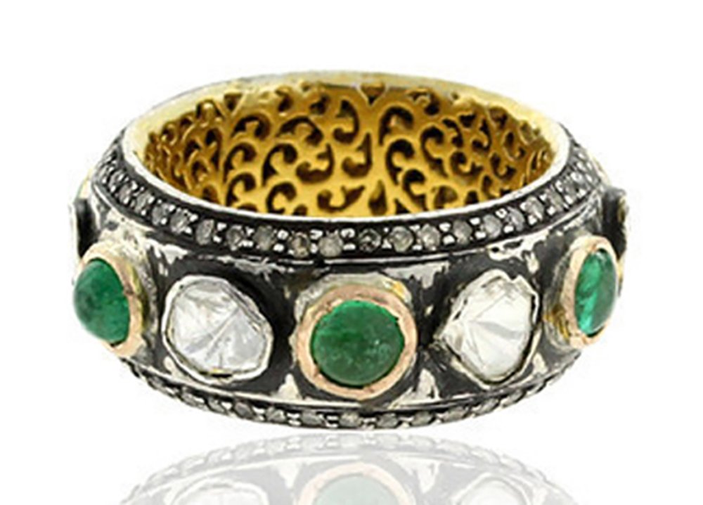 uncut ring 4.5 Tcw Emerald Rose Cut Diamond 925 Sterling Silver vintage jewelry