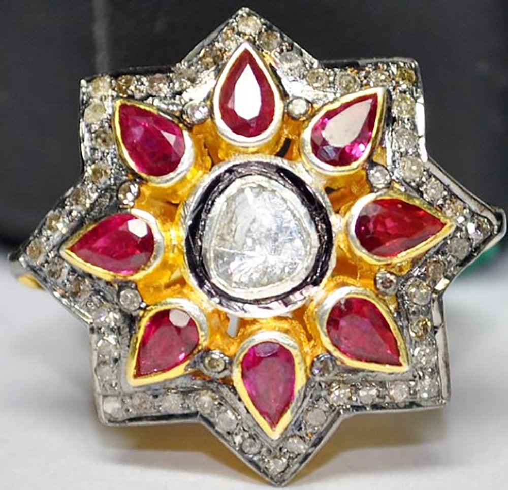 antique rings 5.85 Tcw Ruby Rose Cut Diamond 925 Sterling Silver antique jewelry