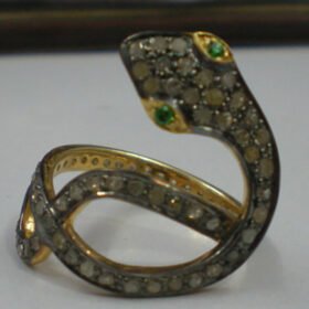 vintage engagement rings 2.1 Tcw Emerald Rose Cut Diamond 925 Sterling Silver fine antique jewelry