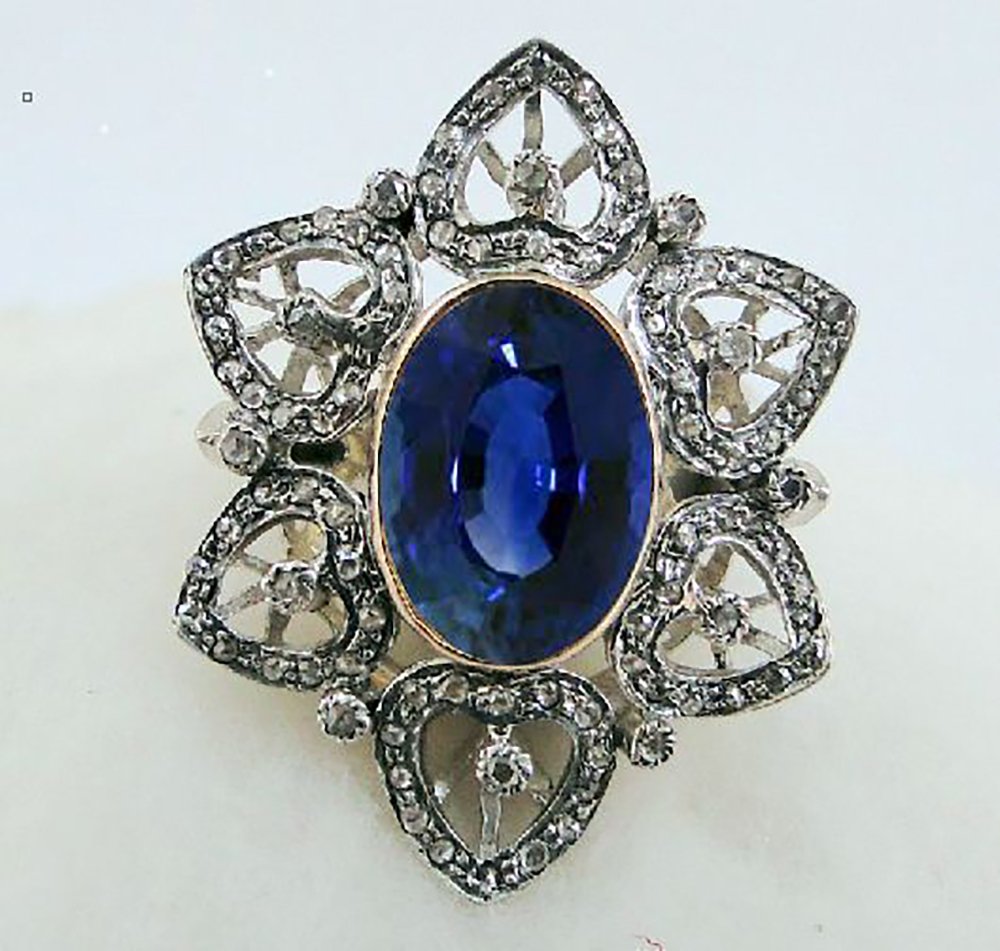 polki rings 4.02 Tcw Blue Sapphire Rose Cut Diamond 925 Sterling Silver vintage style jewelry