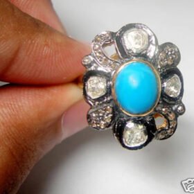 vintage engagement rings 4.25 Tcw Truquoise Rose Cut Diamond 925 Sterling Silver antique jewelry