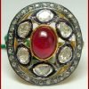 victorian rings 3.58 Tcw Ruby Rose Cut Diamond 925 Sterling Silver antique vintage jewelry