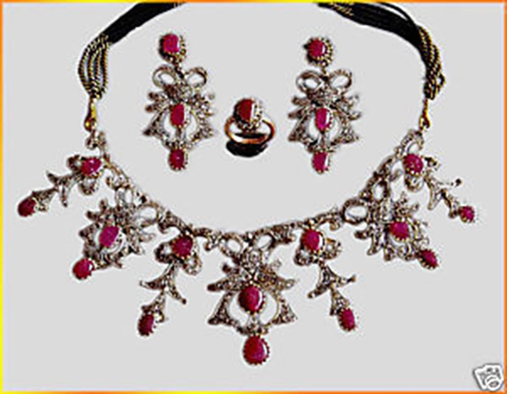 antique necklace 29 Tcw Ruby Rose Cut Diamond 925 Sterling Silver vintage style jewelry