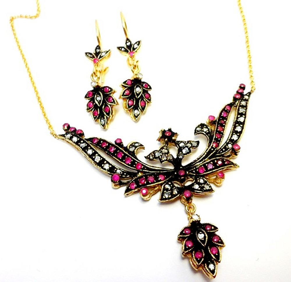 victorian necklace 4.55 Tcw Ruby Rose Cut Diamond 925 Sterling Silver vintage jewelry