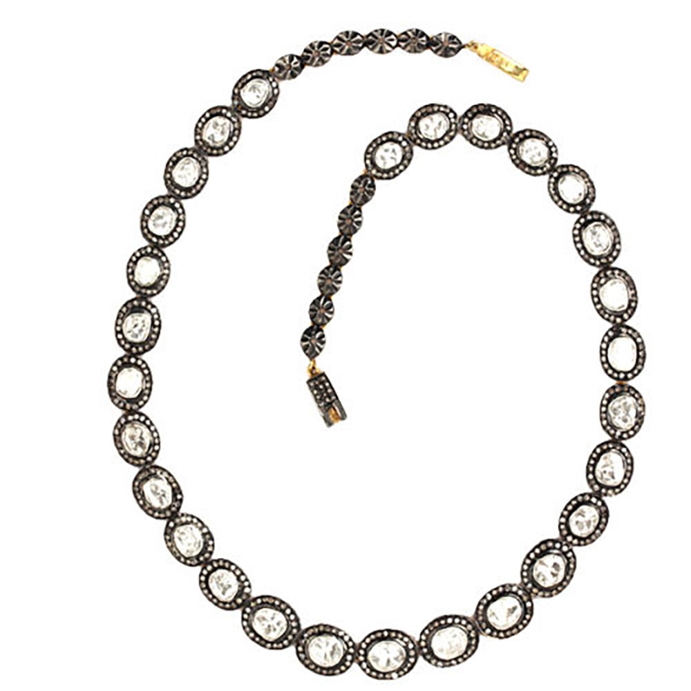 victorian necklace 13.25 Tcw Rose Cut Diamond 925 Sterling Silver fine antique jewelry