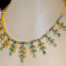 antique necklace 24.05 Tcw Emerald Rose Cut Diamond 925 Sterling Silver victorian jewelry