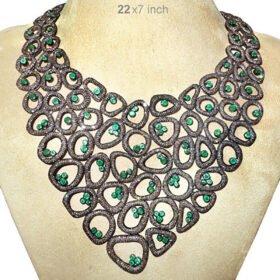 uncut necklace 65 Tcw Emerald Rose Cut Diamond 925 Sterling Silver antique vintage jewelry