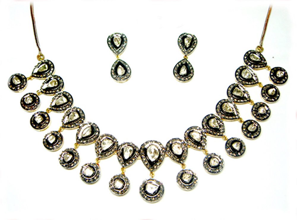 antique necklace 12.55 Tcw Rose Cut Diamond 925 Sterling Silver vintage style jewelry