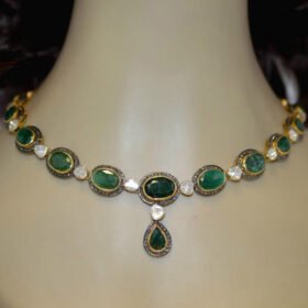 vintage necklaces 25.5 Tcw Emerlad Rose Cut Diamond 925 Sterling Silver art deco jewelry
