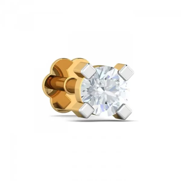 LuminaryDazzle Diamond Nose Pin In 14Kt Yellow Gold (0.55 gram) with Diamonds (0.11 Ct) - Image 2
