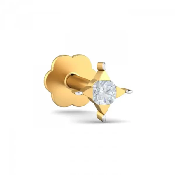 ShimmerBeam Diamond Nose Pin In 14Kt Yellow Gold (0.25 gram) with Diamonds (0.05 Ct) - Image 2