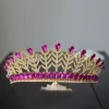 wedding crown 91 Carat Round Brilliant Diamond & Pink Tourmaline 71.9 Gms 14K Gold