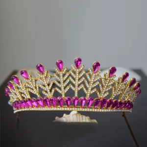 wedding crown 91 Carat Round Brilliant Diamond & Pink Tourmaline 71.9 Gms 14K Gold