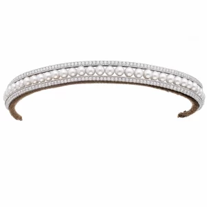Wedding Tiaras 74.3 Carat Round Brilliant Diamond & Pearl 40.7 Gms 14K Gold