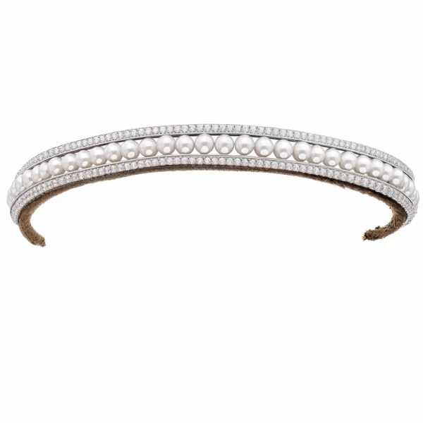 Wedding Tiaras 74.3 Carat Round Brilliant Diamond & Pearl 40.7 Gms 14K Gold