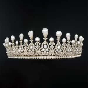 Handmade Tiaras 70.68 Carat Rose Cut Diamond & Pearl 78.39 Gms 925 Sterling Silver