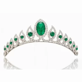 Bridal Crown 28.95 Carat Round Brilliant Diamond & Emerald 52.95 Gms 14K Gold