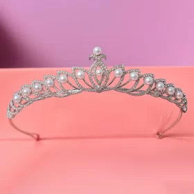 Wedding Tiaras 24.74 Carat Round Brilliant Diamond & Pearl 52.8 Gms 14K Gold