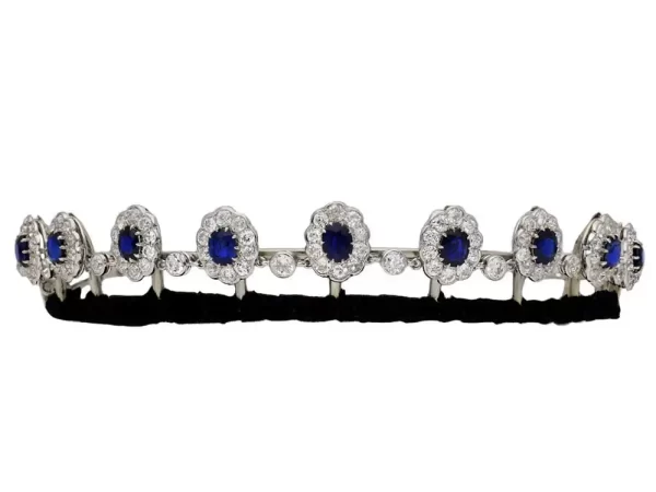 Exatic 26 Carat Diamond Blue Sapphire 39Gms 14Kt White Gold Princess Headband