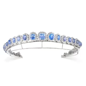 Sparking 99.18 Carat Diamond Blue Sapphire 44.631Gms 14Kt White Gold Princess Headband