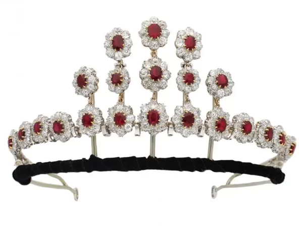 Bold 50.4 Carat Diamond ruby 60.48 Gms 14Kt White Gold Birthday Tiara