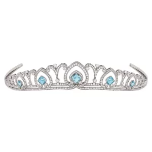 Charming 42.25 Carat Diamond Blue Topaz 63.375 Gms 14Kt White Gold Wedding Tiara
