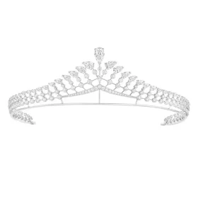 Handcrafted 185 Pcs Cubic Zirconia Diamond 55.50 Gms 14Kt White Gold Queen Tiara