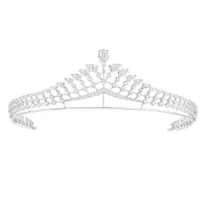 Handcrafted 185 Pcs Cubic Zirconia Diamond 55.50 Gms 14Kt White Gold Queen Tiara