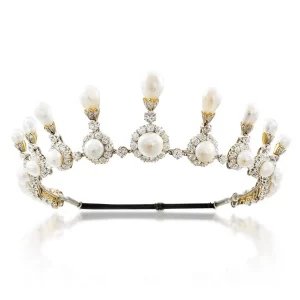 Graceful 99 Carat Diamond pearl 48.015 Gms 14Kt White Gold Princess Tiara