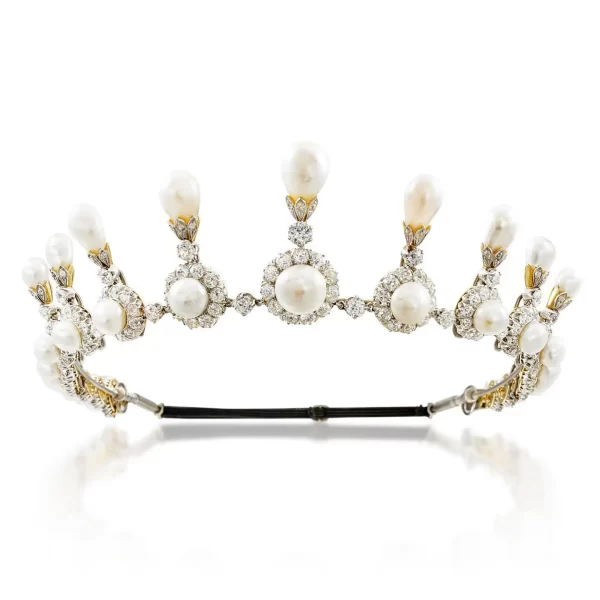 Graceful 99 Carat Diamond pearl 48.015 Gms 14Kt White Gold Princess Tiara