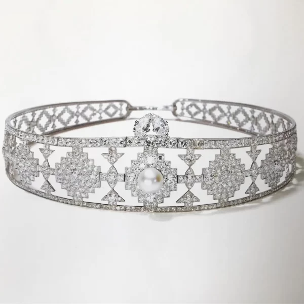 Brilliant 1387 Pcs Cubic Zirconia Diamond 70.737 Gms 925 Sterling Silver Vintage Crown
