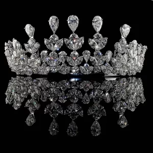 Elegant 165 Pcs Cubic Zirconia Diamond 66 Gms 925 Sterling Silver Queen Tiara