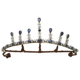 Royal Blue Sapphire & Diamond Convertible Tiara Necklace Set – Majestic Spike Design (17.22 carats)