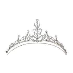 Edwardian Scrollwork Diamond Convertible Tiara Necklace Set – Regal White Gold Tone (15 Carats)