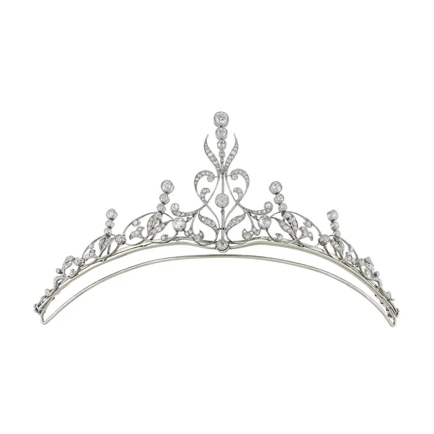 Edwardian Scrollwork Diamond Convertible Tiara Necklace Set – Regal White Gold Tone (15 Carats)