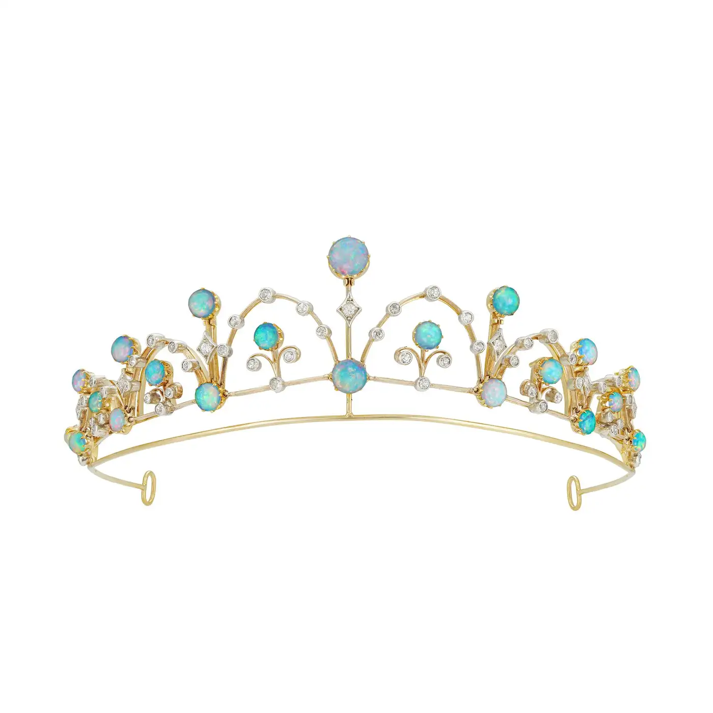 Celestial Opal & Diamond Tiara in 14K Yellow Gold Finish – 25 Carats