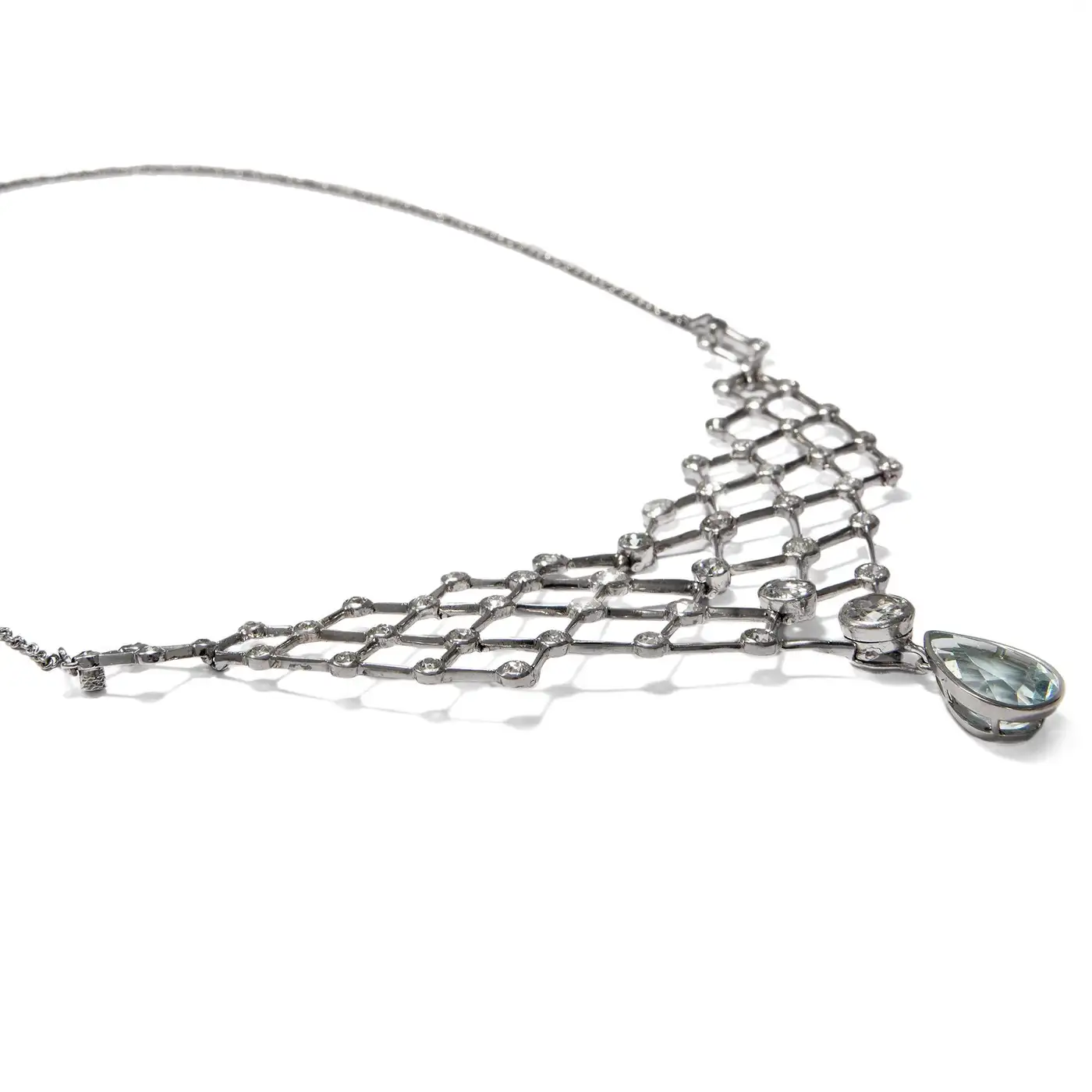 Art Deco Diamond & Aquamarine Lattice Convertible Tiara Necklace Set – 13.70 Carats - Image 2