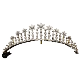 Victorian Floral Diamond Convertible Tiara Necklace Set – 7.50 Carats